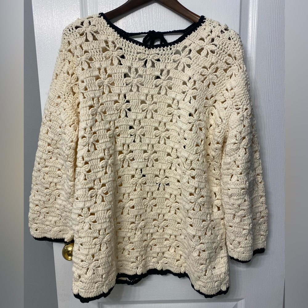 Free People Rue Crochet Tunic Ivory Floral Pattern Boho Beachy Size Medium - Picture 3 of 13